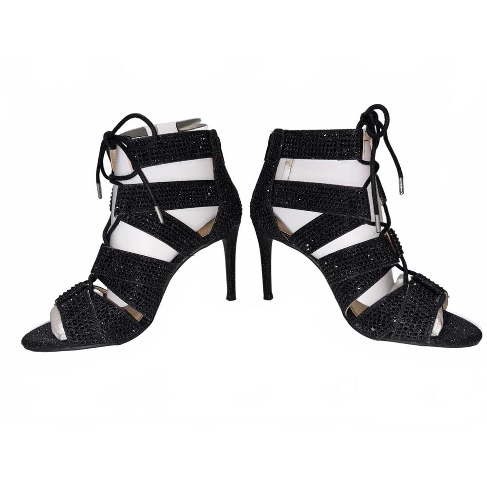 Thalia Sodi SANDY Black Metallic Lace-Up High Heel Sandals - Size 6M